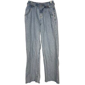 Fashion Nova Light Wash High Waisted Wide Leg Jeans Attached Belt Womens JR Sz 1